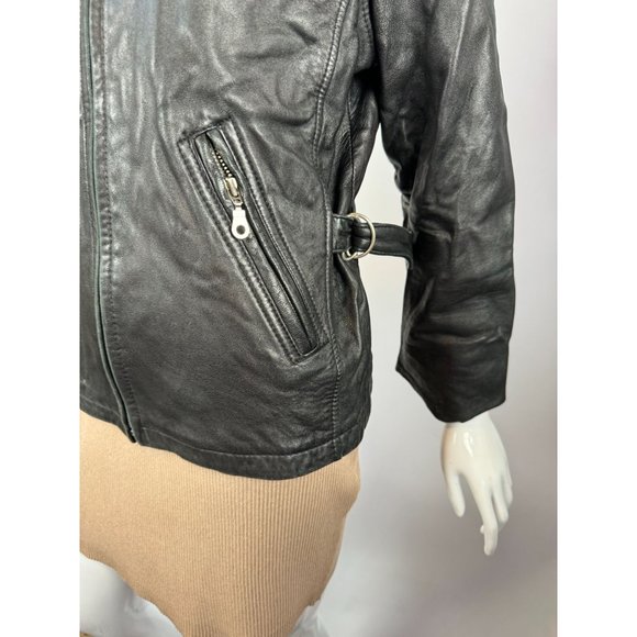 Laura Leigh Vintage Leather Biker Jacket Size Large Black Zip Front and Pockets - Picture 3 of 16